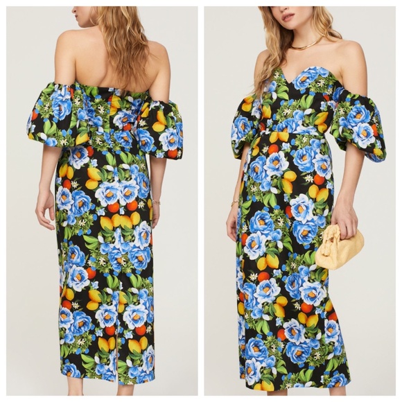 Borgo de Nor Tati Floral Print Off Shoulder Puff Sleeve Midi Dress UK 8 / US 2 - Picture 1 of 11
